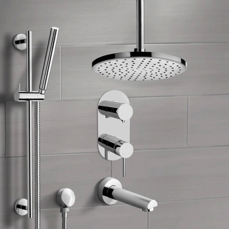 Remer TSR62-8 Chrome Tub and Shower Set With 8 Inch Rain Ceiling Shower Head and Hand Shower